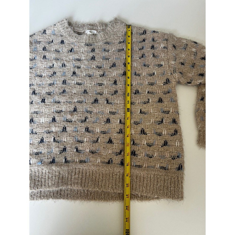 Maurice's Sweater Women's S Small Pullover Beige Blue Crew Neck Silver Tinsel - Picture 3 of 9